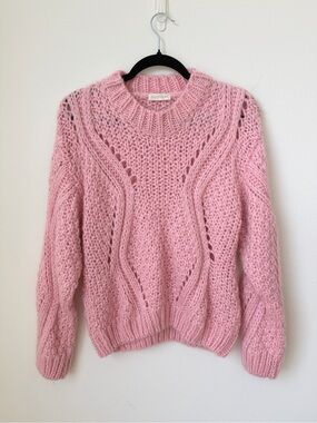 STINE GOYA Pink Chunky Cable Crewneck Sweater